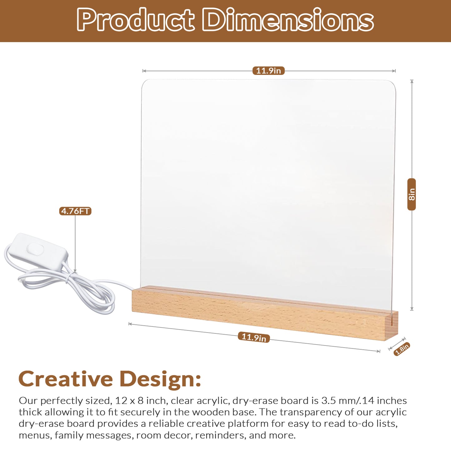 Acrylic Dry Erase Board with Light up Stand