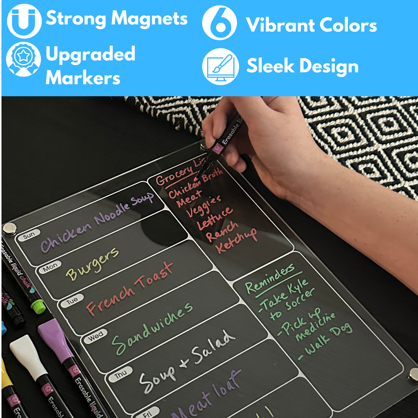 Acrylic Magnetic Dry Erase Menu Board for Refrigerator