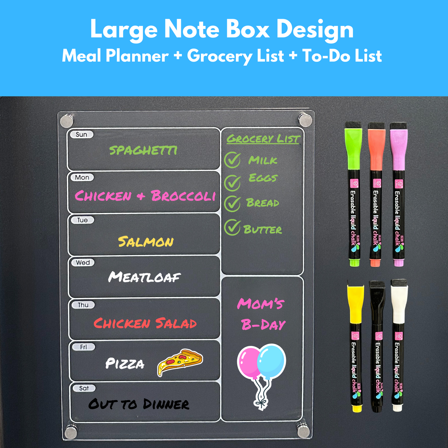 Acrylic Magnetic Dry Erase Menu Board for Refrigerator